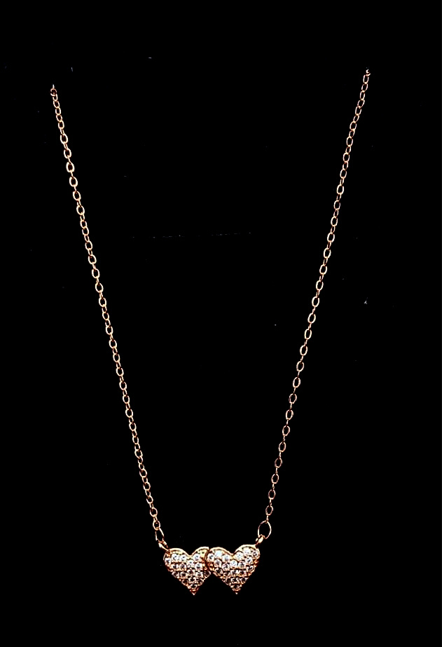 Golden Double Heart Choker Pendant Necklace