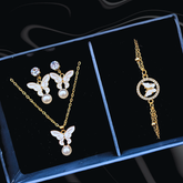 Luxe Love 4 Pcs jewelry Set: Golden Butterfly Elegance Collection Of Necklace, Earings and Bracelet