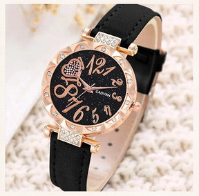 Women Luxury Watch Ring Necklace Earrings Rhinestone Love Dial Fashion Wristwatch Female Casual Ladies Watches Set Clock