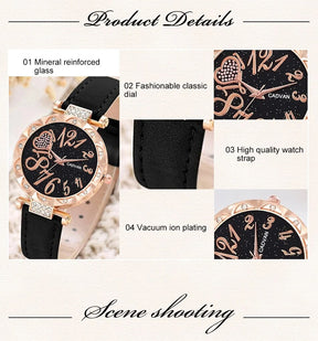 Women Luxury Watch Ring Necklace Earrings Rhinestone Love Dial Fashion Wristwatch Female Casual Ladies Watches Set Clock