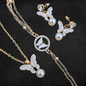 Luxe Love 4 Pcs jewelry Set: Golden Butterfly Elegance Collection Of Necklace, Earings and Bracelet